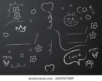 Love cat chalk amusing funny doodles on board with stars and hearts
