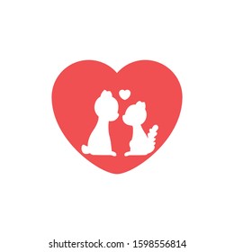 love with cat couple silhouette