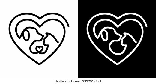 love cat dog line art outline icon symbols vector logo illustration