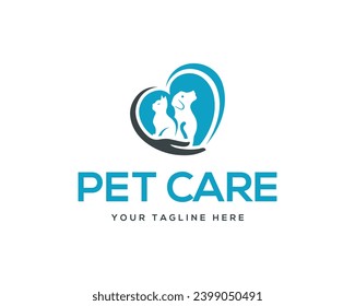 Modelo vectorial de diseño del logotipo del perro del gato de amor.