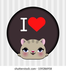 I love cat, frame with background. Ideal for print, card, shirt, mug. 