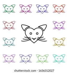 Love cat with heart multi color style icon. Simple thin line, outline vector of heartbeat icons for ui and ux, website or mobile application