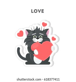 Love from cat. Isolated sticker on white background.