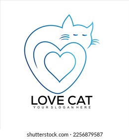 love cat line art logo design 