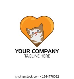 Love cat logo. flat design. Cat silhouette. Vector Illustration on white background