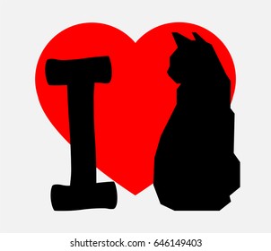 I love cat logo. I Love My cat Text With Red Heart Paw Print. Raster Illustration Isolated on white