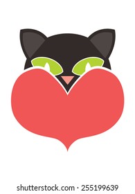 Love cat is nice illustration depicting heart   cat stalked behind him  Ideal for cats lovers 