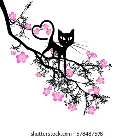 love the cat on the branch of the cherry blossoms