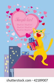 In love cat with present