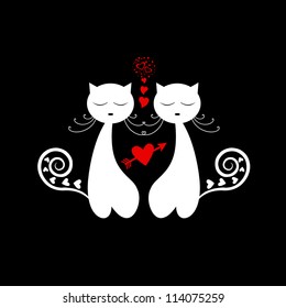  Love Cat Silhouette isolated on black background
