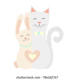 Love Cat&Bunny Vector illustration