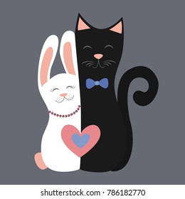 Love Cat&Bunny Vector illustration