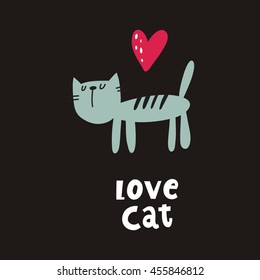 Love Cats. Cartoon vector print