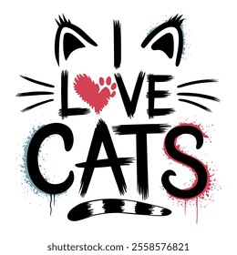 I Love Cats Design with Heart and Paw Print.