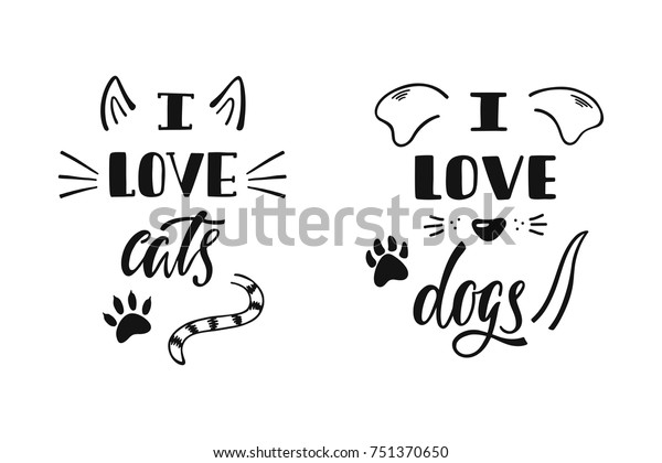 私は犬と猫が大好きです 手書きのインスピレーションの引用文 文字の印刷デザイン 白い背景にベクターイラスト のベクター画像素材 ロイヤリティフリー