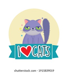 I love cats, grumpy cat pet feline cartoon vector illustration