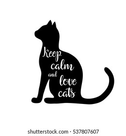 I love cats - hand drawn typographic vector design on white background. Logos and emblems for invitation, greeting card, prints and posters