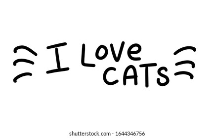 A love cats lettering with whisker vector image for sticker, pet supplies decoration or pet owner gift.