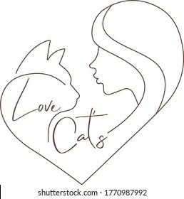 Love cats line art logo. Vector illustration isolated on white background. Print for cat lovers. t-shirt design, logo template