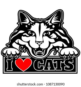 I Love cats logo. Cat head, vector illustration