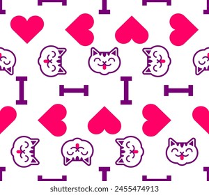 I love cats pattern seamless. Heart and cat background. I like pet texture. Symbol of love for animals ornament