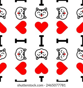 I love cats pattern seamless. Heart and cat background. I like pet texture. Symbol of love for animals ornament