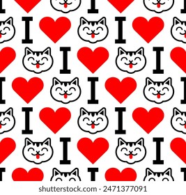 I love cats pattern seamless. Heart and cat background. I like pet texture. Symbol of love for animals ornament