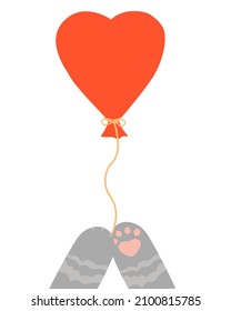 With love, a cat's paw holds a heart balloon. Valentine's day card, sale and other flyer templates with lettering. Typography poster, card, label, banner design. Vector stock illustration.