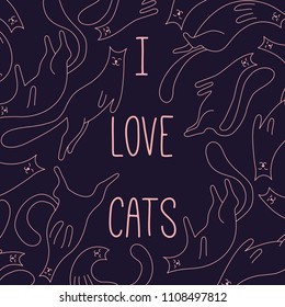 I love cats pets banner line template vector animals