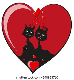 love cats in a red heart on Valentine's Day