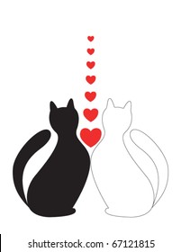 In Love cats sit with hearts