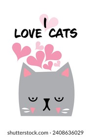 I Love Cats Vector Illustration