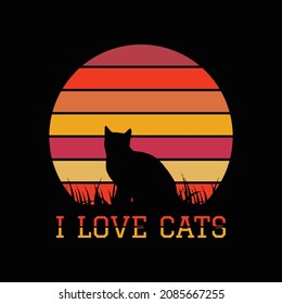 I Love Cats Vintage T Shirt Design. 