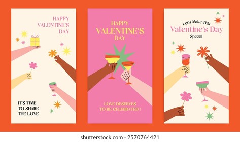 Love Celebration background Social Media template with people hand.Valentine's day illustration.