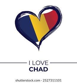 I Love Chad Banner with Flag in Heart. Chad love Emblem Isolated on White Background. Vector, Illustration, Isolated, Love, Background.