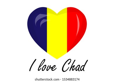 I love Chad! Heart shape with glossy effect on white background. Flag template for print, textiles, cap, T-shirts, web page graphic design, sticker, label, card or country anniversary.