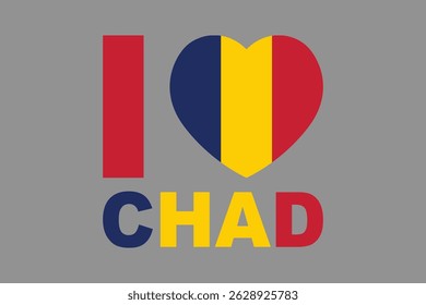 I love Chad Word with heart shape, Flag of Chad national country symbol illustration Vector, Rectangle Chad flag illustration, Flat vector illustration
