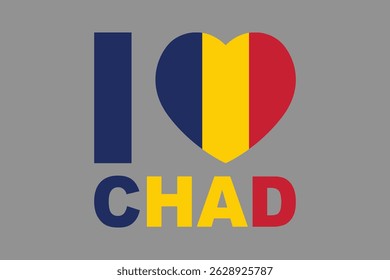 I love Chad Word with heart shape, Flag of Chad national country symbol illustration Vector, Rectangle Chad flag illustration, Flat vector illustration
