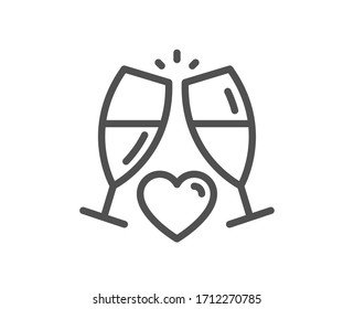 Love champagne line icon. Wedding glasses sign. Couple relationships symbol. Quality design element. Editable stroke. Linear style wedding glasses icon. Vector
