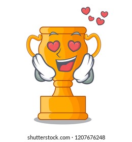 In love champion golden trophy on cartoon table