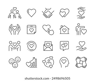  Love and Charity Icons - Vector Line. Editable Stroke.