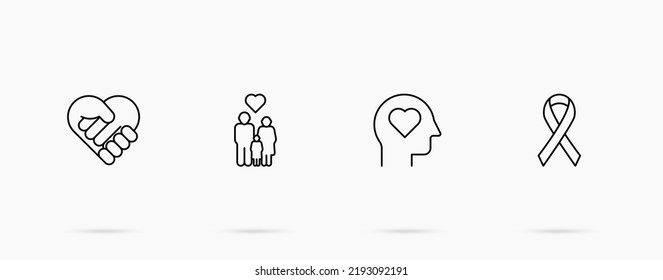 Love and charity linear icon set. Family and friendship linear vector icons