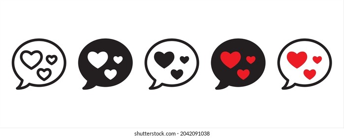 Love chat bubble icon. Chat bubble dating application vector icons set. Hearts message illustration.
