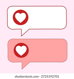 Ilustração do vetor de bolhas de bate-papo de amor. Ícone de coração em balões de fala. Comunicação romântica e mídias sociais como notificação. Design plano de bolhas de mensagem para o dia dos namorados