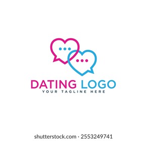 Love Chat Dating Logo design com forma de coração em bolha de mensagem, ilustração Vetor.