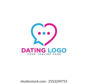 Love Chat Dating Logo design with heart shape in message bubble, Vector illustration.