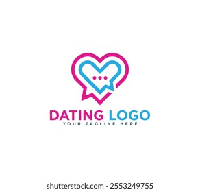 Love Chat Dating Logo design com forma de coração em bolha de mensagem, ilustração Vetor.