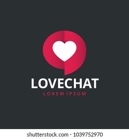 Love Chat Dating Logo Icon. Heart shape in message bubble. Vector template.