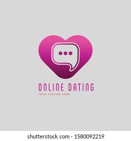 Love Chat Dating Logo Icon. message bubble in Heart shape. Vector template, dating logo design. heart love template.