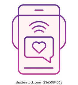 Me encanta chatear con un icono. Smartphone con mensajes de amor íconos púrpura en estilo plano de moda. Diseño romántico de gradiente sms, diseñado para web y app. Eps 10